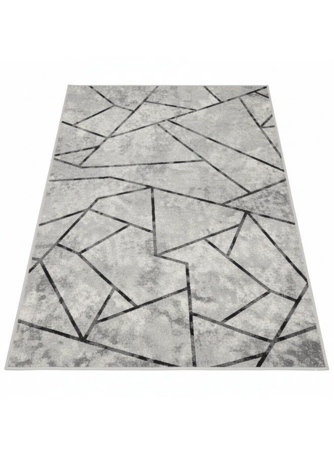 سجاد مودرن بديل سجاد بتصميم هندسي ثلاثي الأبعاد - مقاس 160×230 سم - ظهر حبيبات مانع للانزلاق - رمادي - Image 3